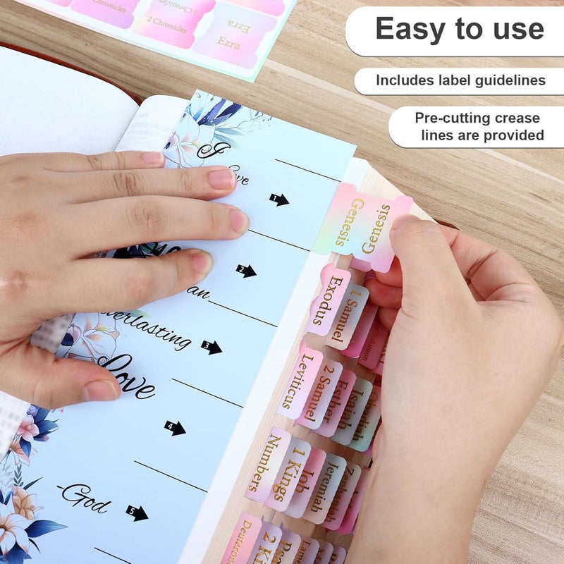 DOMMARE Bible Tabs for Women Girls, Large Print Gold Foil Embosse Waterproof Bible Bookmarks, Rainbows Index Tabs Study Supplies Guide Kit, Baptism Christian Gifts for Men Boys Beginner, 75 Pieces - Image 5